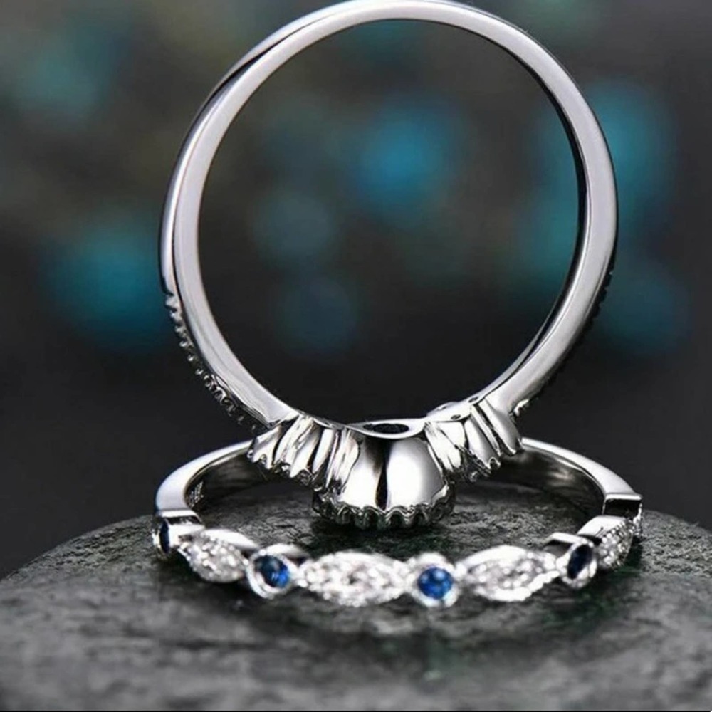 S925 Royal Blue Stacked Halo Ring - Picture 6 of 8